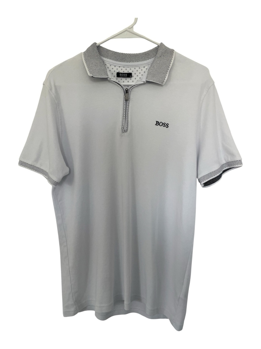 BOSS White Polo with Zip Collar and Contrast Trim